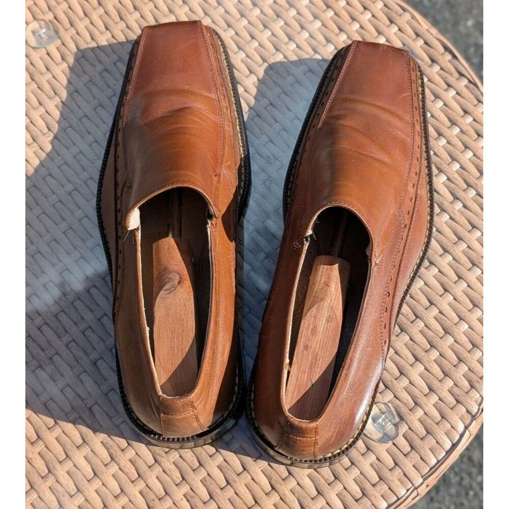 Old Money Quiet Luxury Stacy Adams Danton Cognac‎ Leather Loafers Men's 10.5